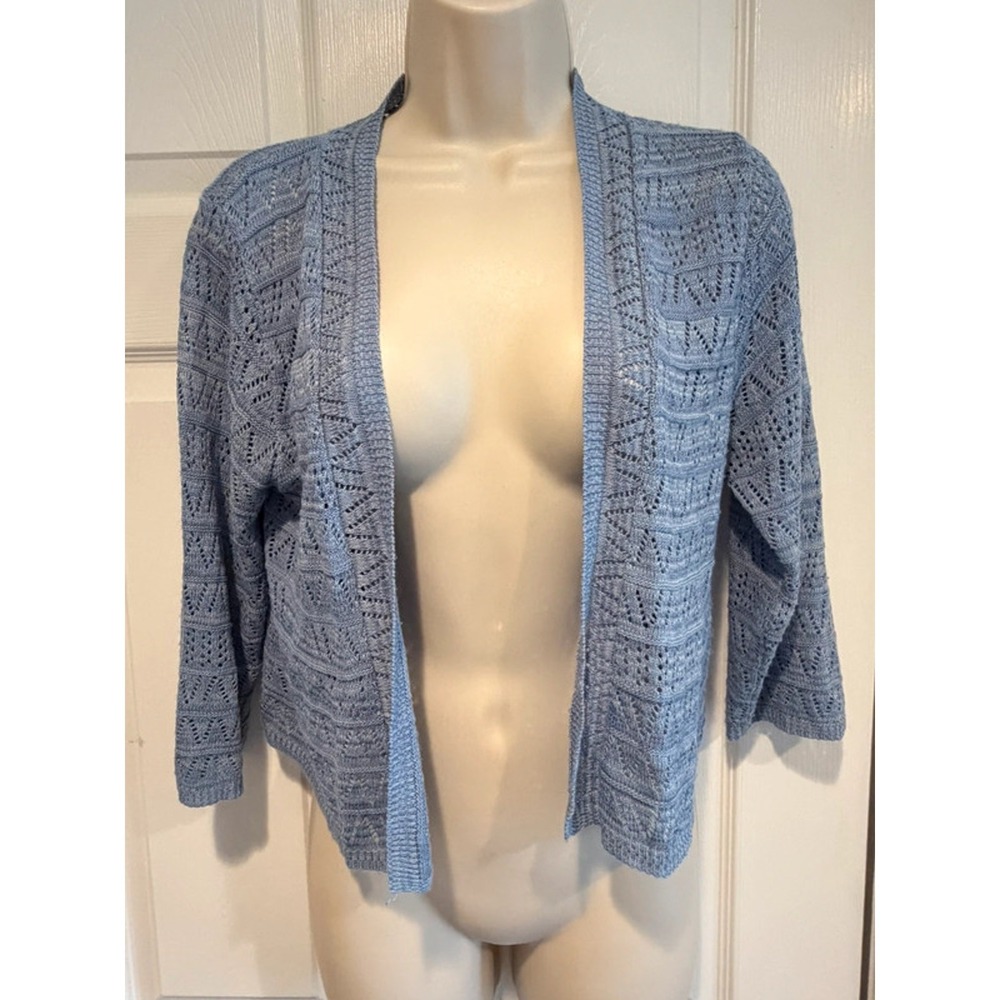 Yarn Art Blue Open Knit Cardigan Boho Crochet USA 1DQM1MX Medium